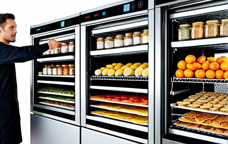 건조 식품 제조를 위한 최신 장비 소개 - Modern Food Drying Scene**

"A well-lit kitchen scene showcasing a modern food dehydrator filled wit...