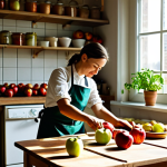 Home 3 건조 식품 제조에 대한 다양한 시각 - **
"A brightly lit kitchen scene featuring a woman, fully clothed in an apron and modest attire, ar...
