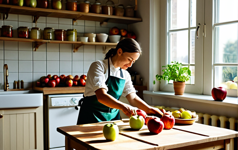 건조 식품 제조에 대한 다양한 시각 - **
"A brightly lit kitchen scene featuring a woman, fully clothed in an apron and modest attire, ar...