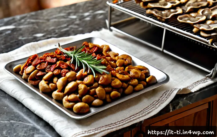 Home 17 특별한 날을 위한 고급 건조 식품 제조법 - Photorealistic artisanal Italian kitchen preparing premium dried porcini mushrooms and sun-dried tom...